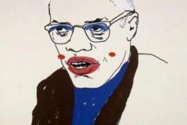 Glenn Ligon, Malcolm X (Version 1) #1, 2000, Vinyl-based paint, silkscreen ink, and gesso on canvas. 96 × 72 in. (243.8 × 182.9 cm).